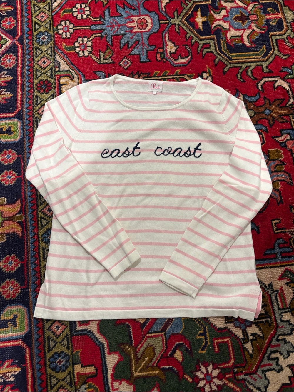 Pink Pineapple pink striped East Coast sweater size Large